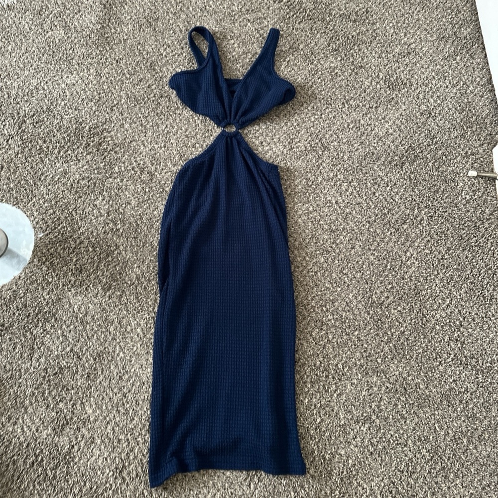 Open back navy blue knit dress